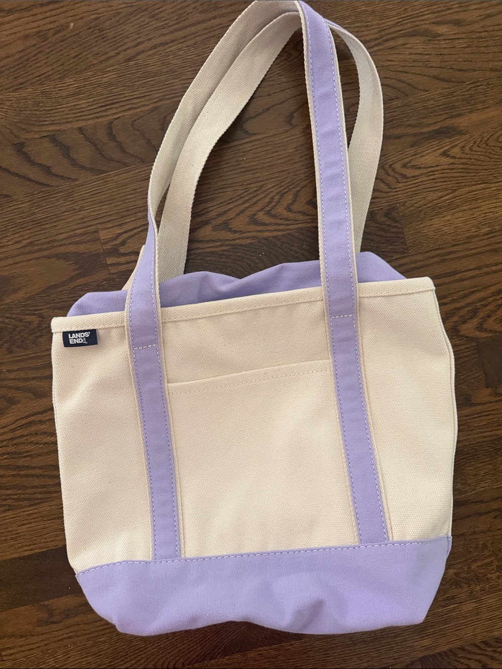 Lands' End Cream Canvas Tote with Lavender Trim